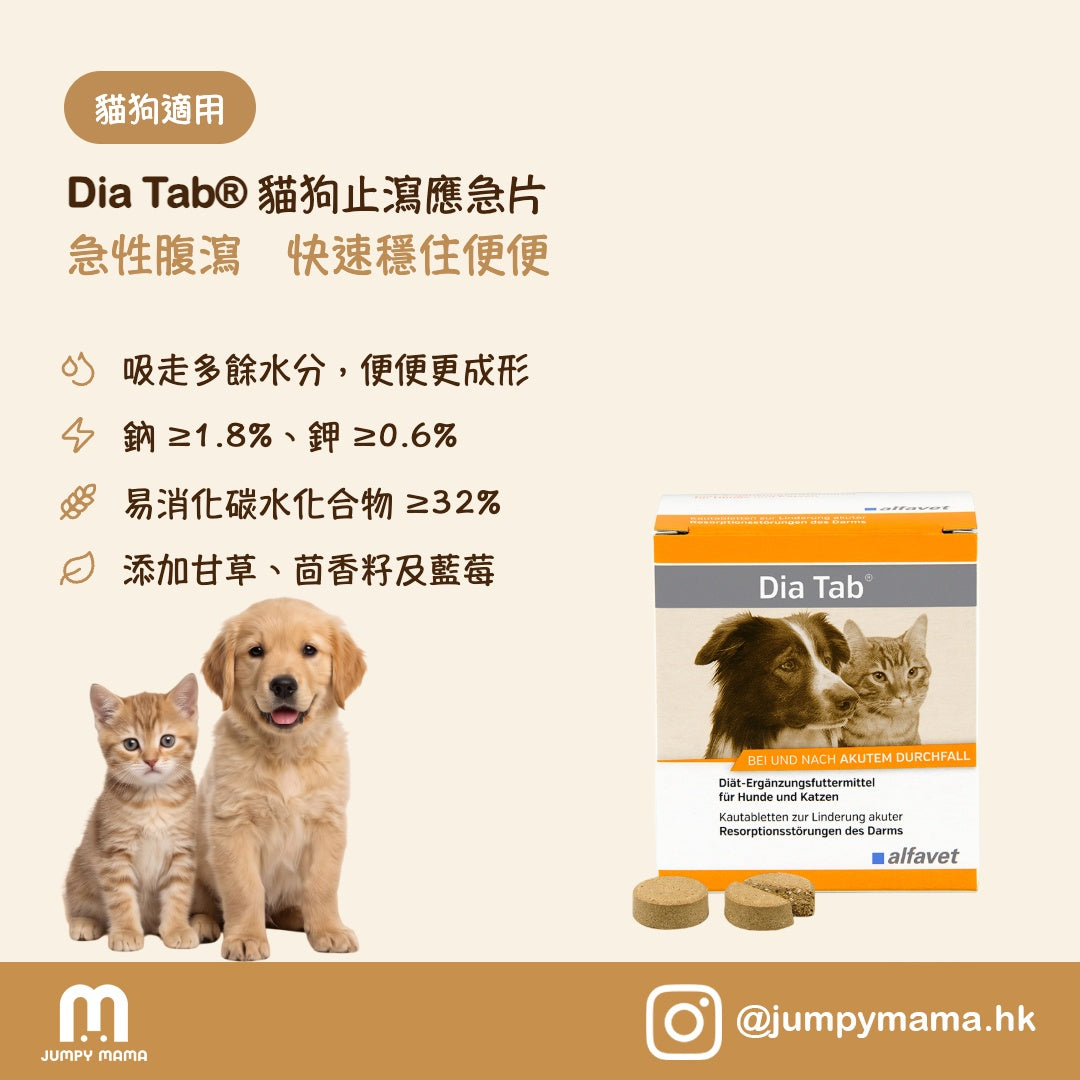 Dia Tab® 止瀉應急片｜急性肚瀉舒緩・快速應急｜貓狗用