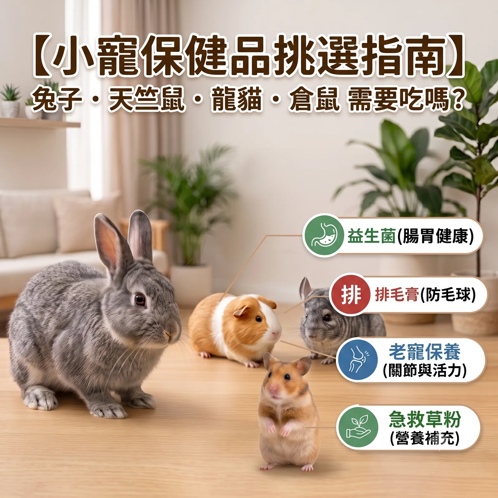 【小寵保健品挑選指南】兔子、天竺鼠、龍貓與倉鼠需要吃保健品嗎？益生元、化毛膏、老寵保養與急救草粉差異全解析